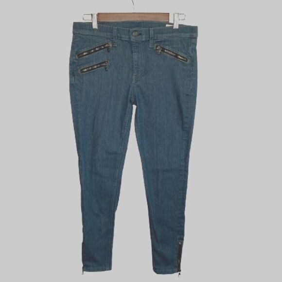 Rag & Bone Womens Moto Ankle Zip Skinny Jeans Sz 30 Alice Blue Zip Stretch Biker - Picture 1 of 16
